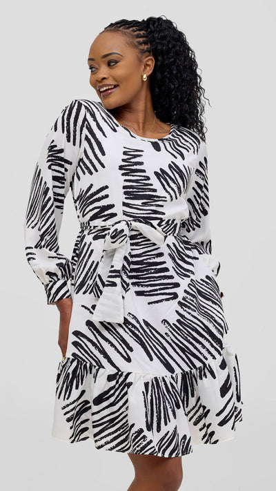 Vivo Serwa Tent Dress - White / Black Print