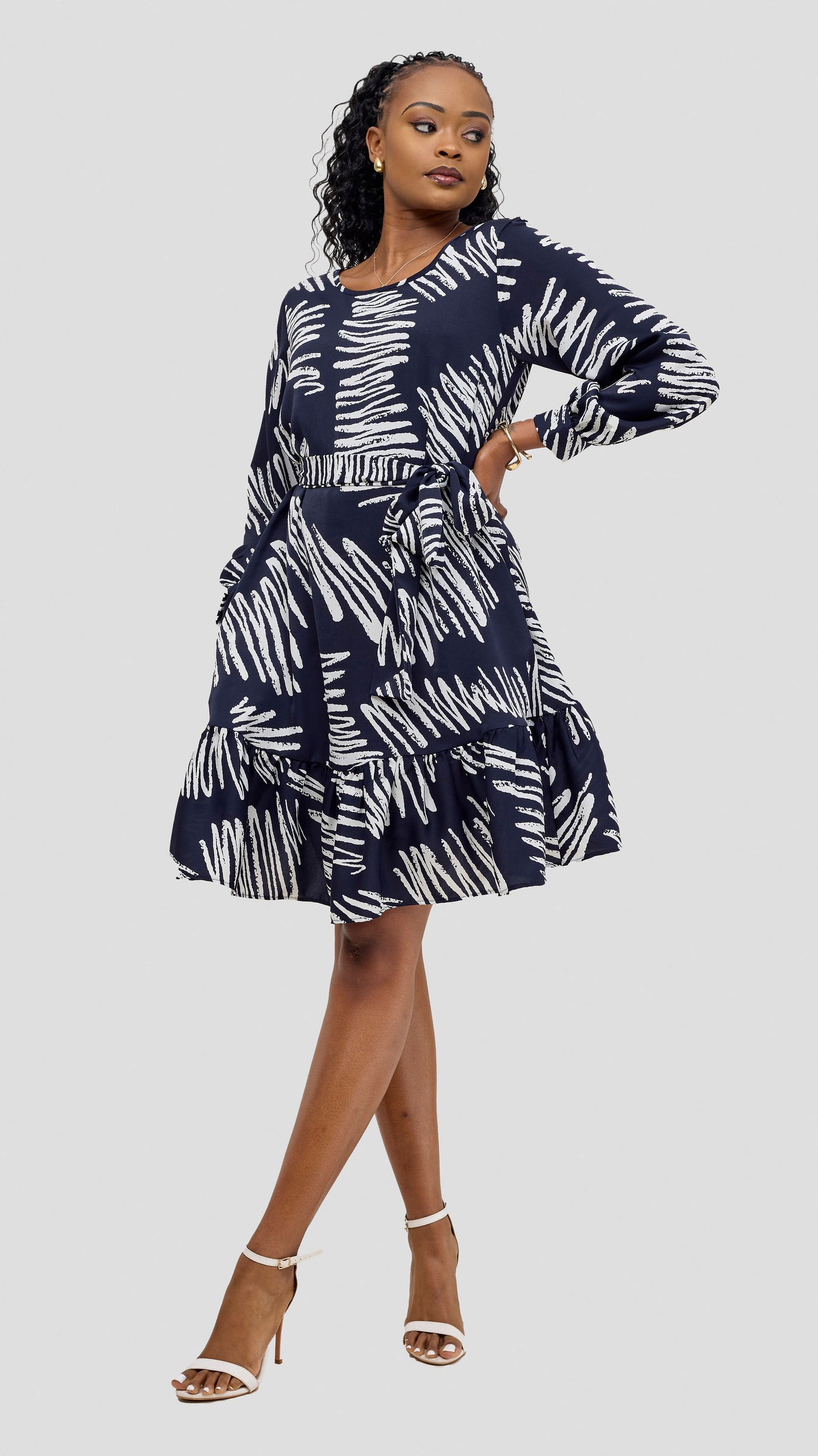Vivo Serwa Tent Dress - Navy / White Print