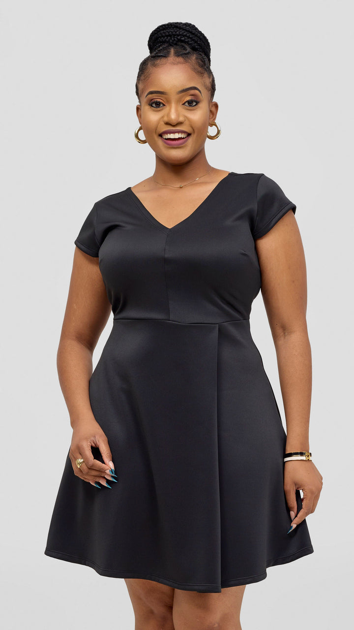 Vivo Nora Front Pleat Knee Length Dress - Black