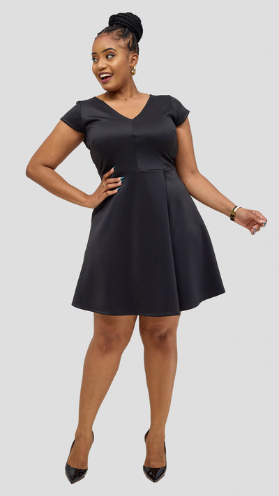 Vivo Nora Front Pleat Knee Length Dress - Black