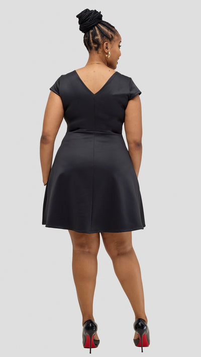 Vivo Nora Front Pleat Knee Length Dress - Black