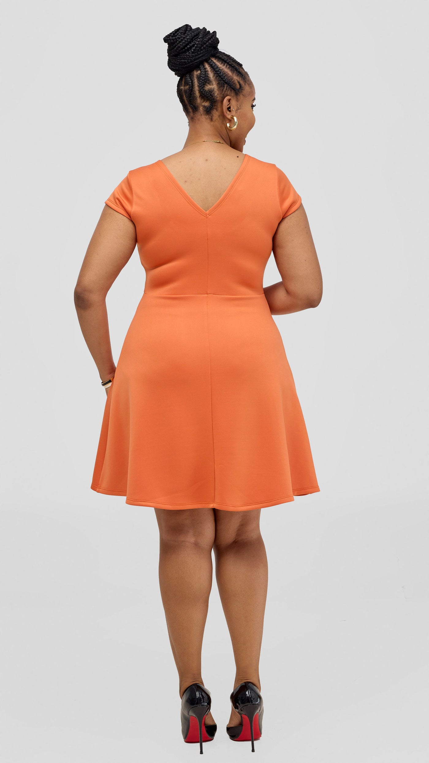 Vivo Nora Front Pleat Knee Length Dress - Orange