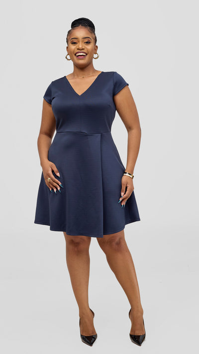 Vivo Nora Front Pleat Knee Length Dress - Navy