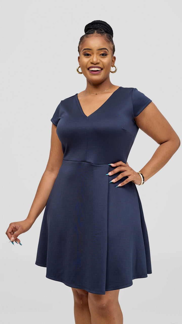 Vivo Nora Front Pleat Knee Length Dress - Navy