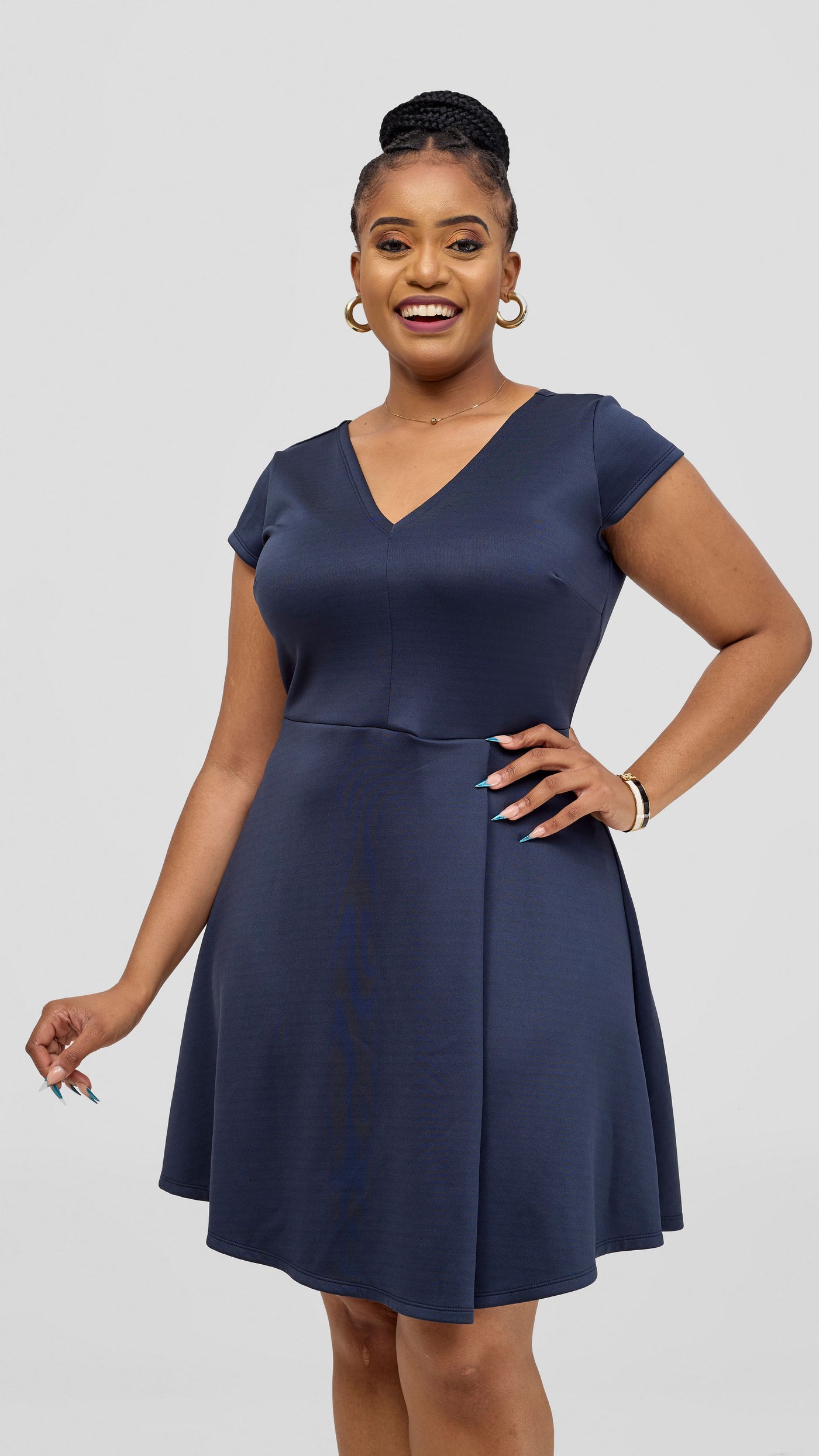 Vivo Nora Front Pleat Knee Length Dress - Navy
