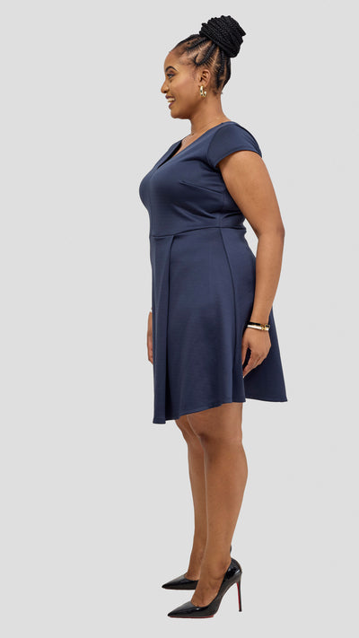 Vivo Nora Front Pleat Knee Length Dress - Navy