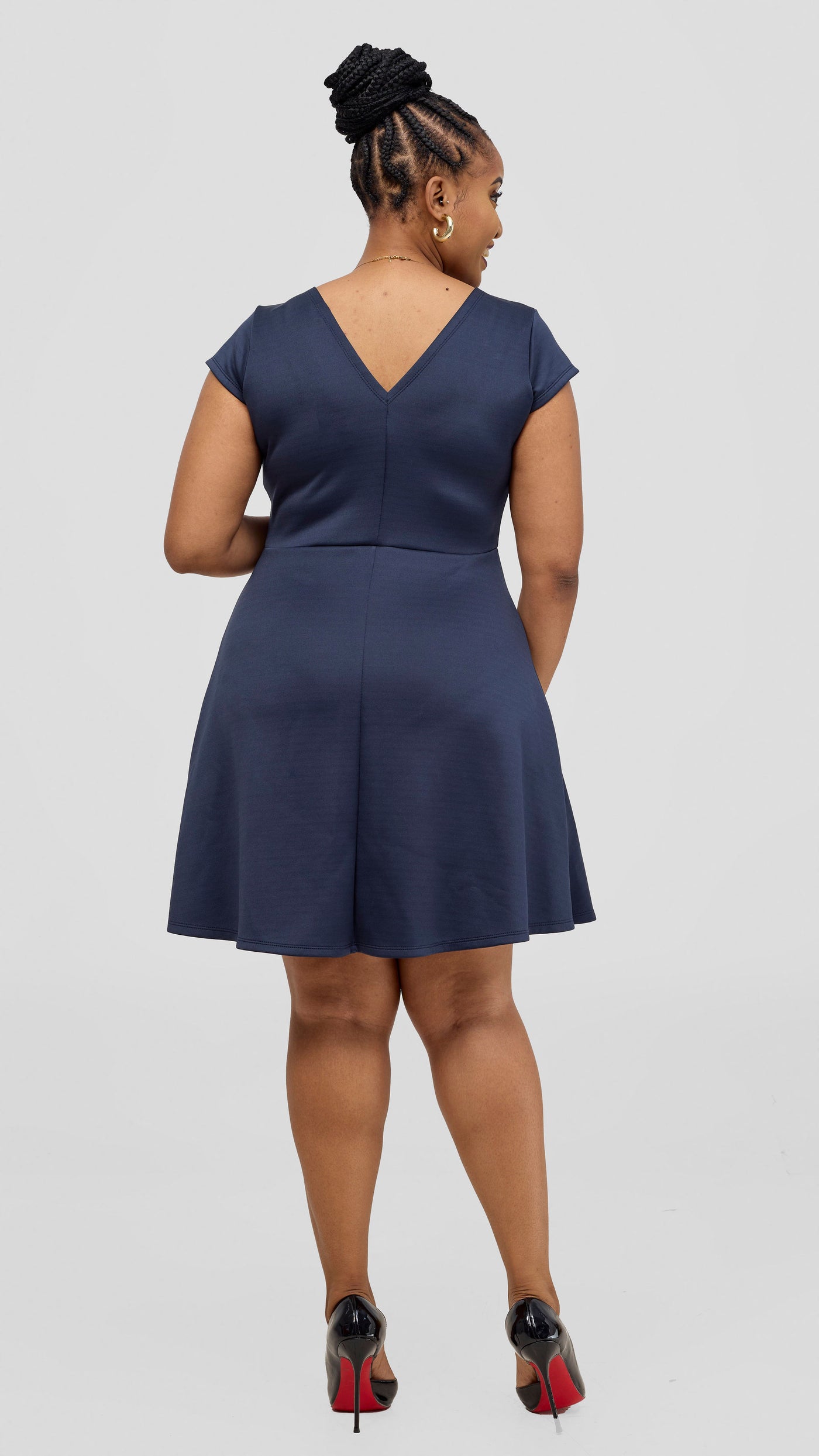 Vivo Nora Front Pleat Knee Length Dress - Navy