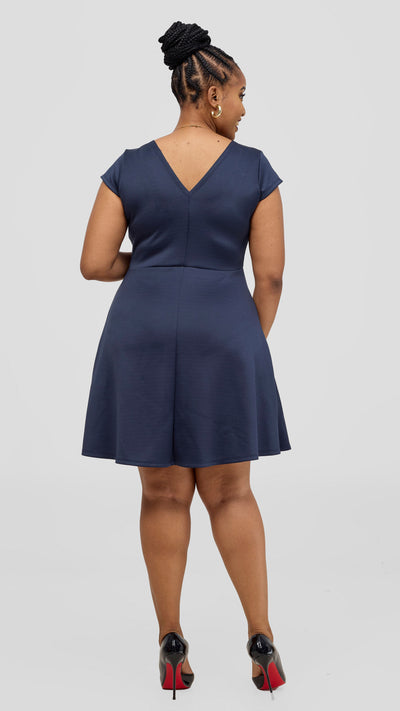 Vivo Nora Front Pleat Knee Length Dress - Navy