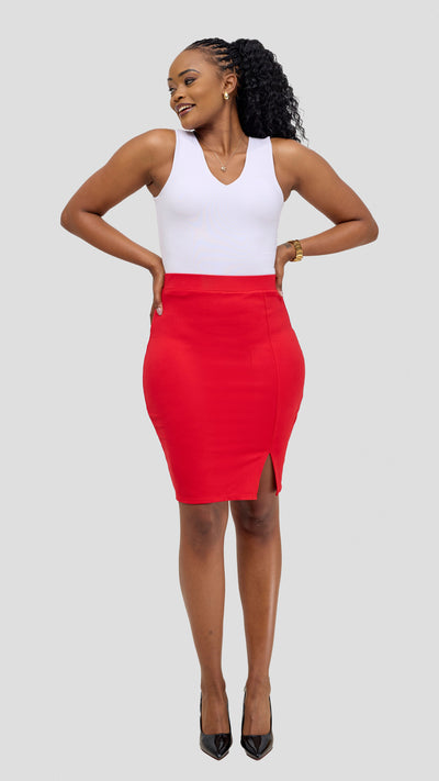 Vivo Nora Front Slit Knee Length Skirt - Red