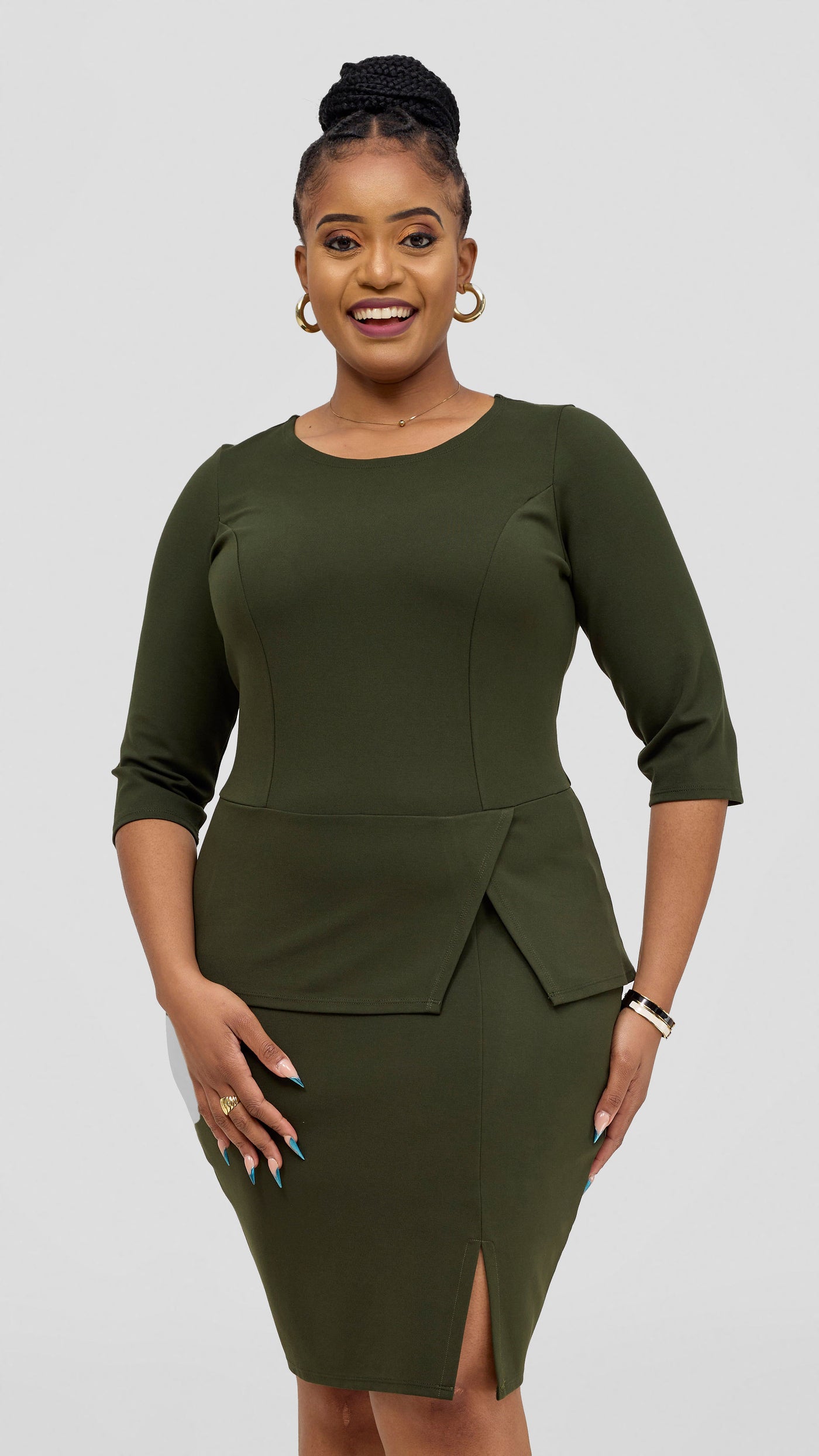Vivo Nora 3/4 Sleeve Peplum Top - Hunters