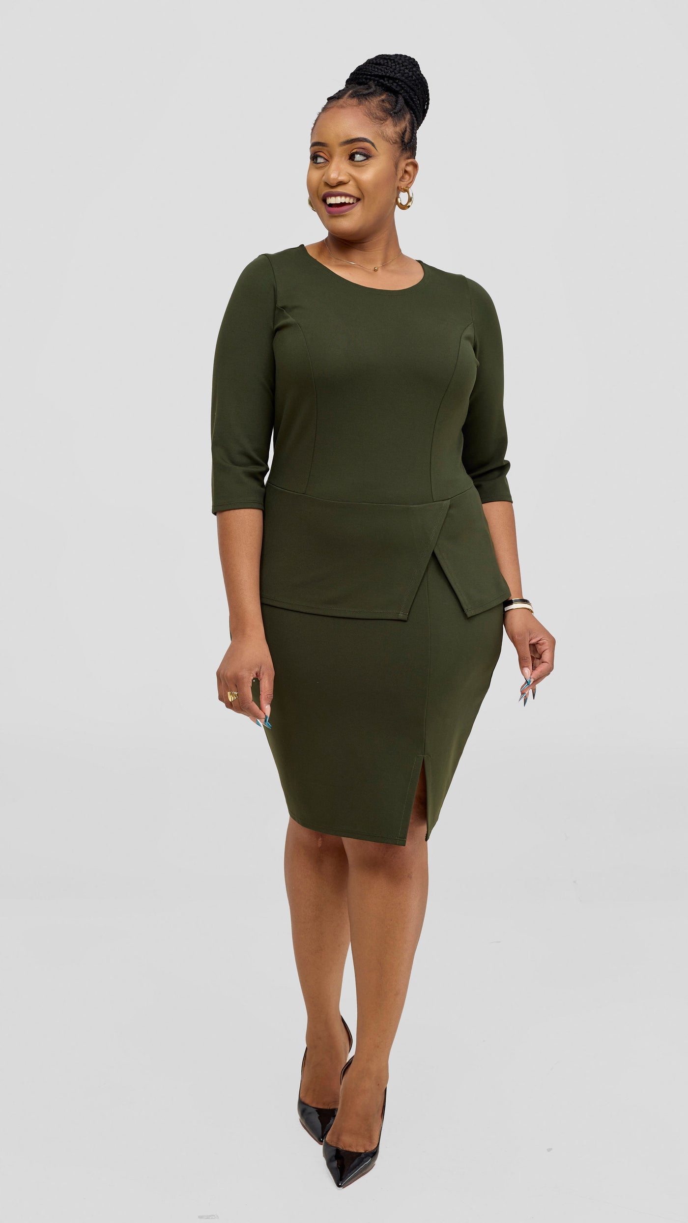 Vivo Nora 3/4 Sleeve Peplum Top - Hunters