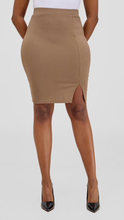 Vivo Nora Front Slit Knee Length Skirt - Taupe