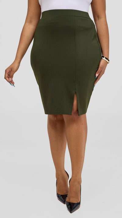 Vivo Nora Front Slit Knee Length Skirt - Hunters