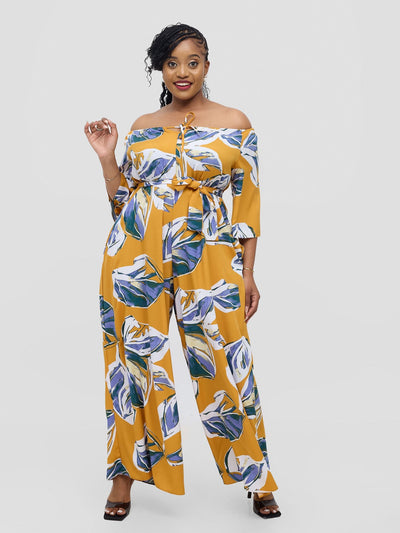 Vivo Zahari 3/4 Sleeve Off - Shoulder Jumpsuit - Purple Ari Print - Shopzetu