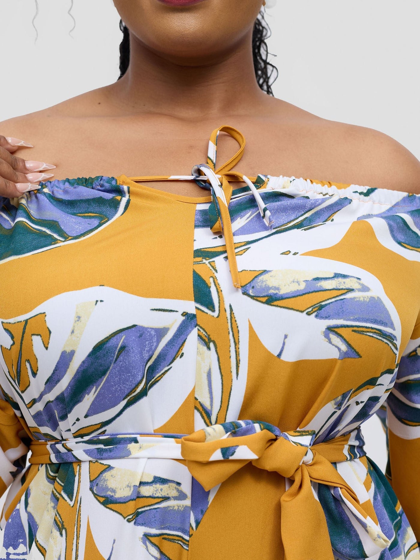Vivo Zahari 3/4 Sleeve Off - Shoulder Jumpsuit - Purple Ari Print - Shopzetu
