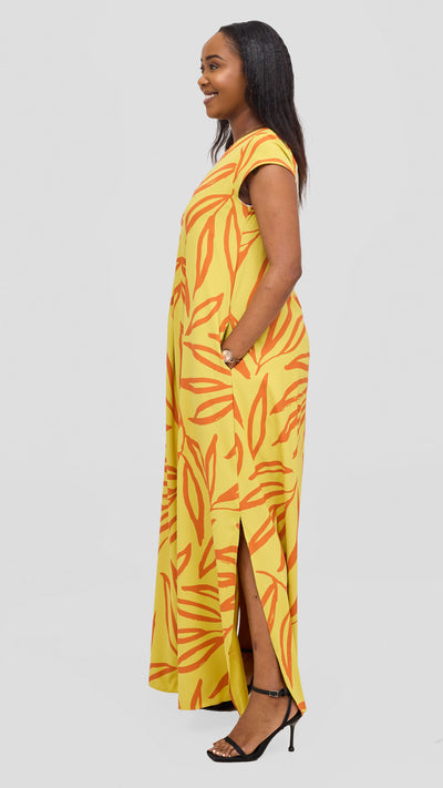 Vivo Kani Cap Sleeve Maxi Dress - Lime / Orange Sari Print