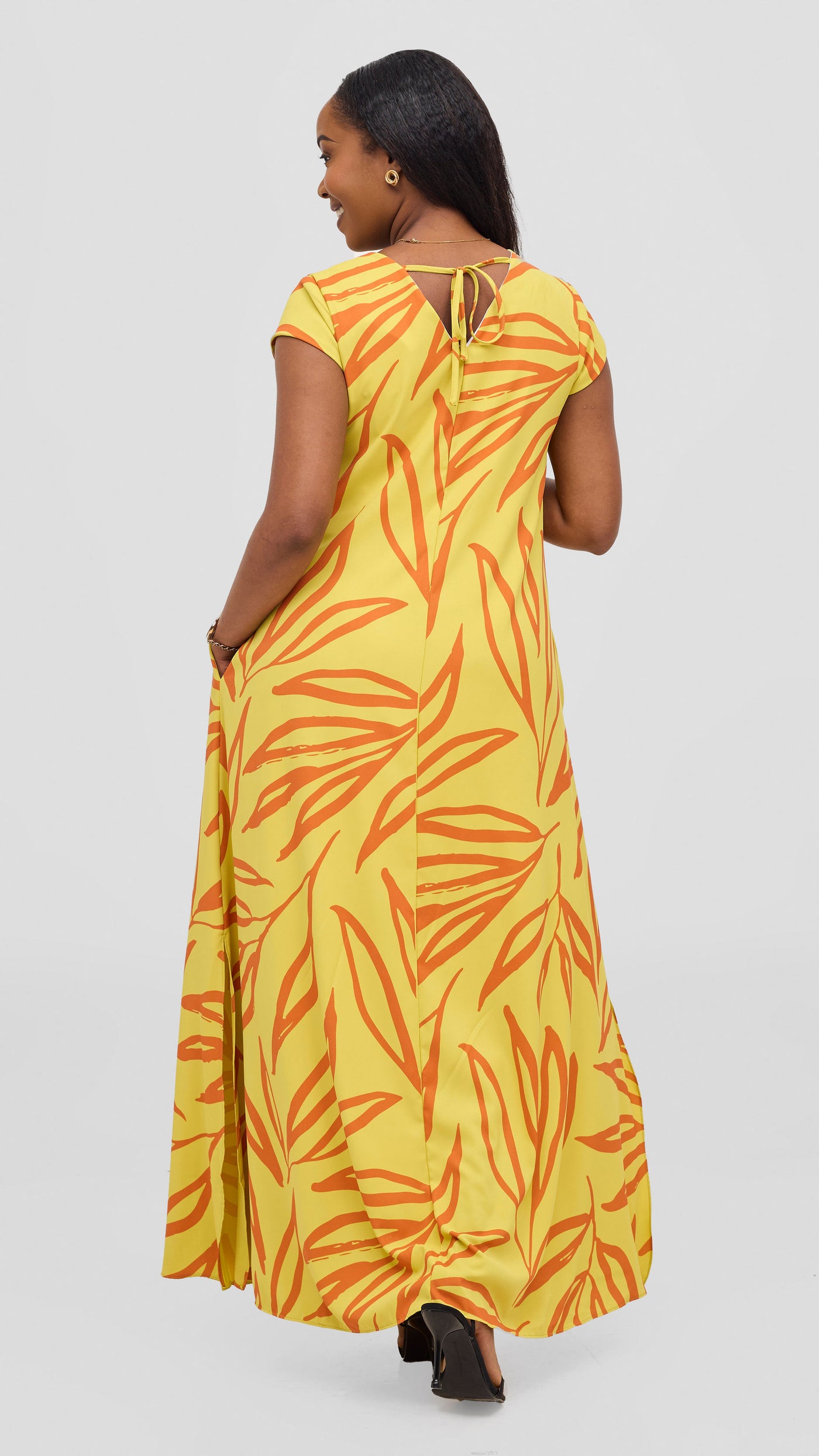 Vivo Kani Cap Sleeve Maxi Dress - Lime / Orange Sari Print