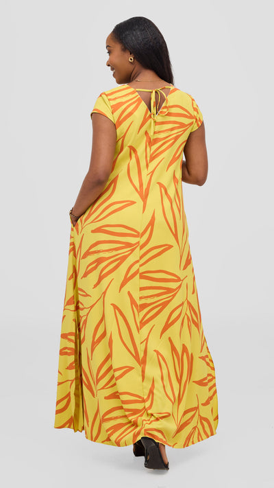 Vivo Kani Cap Sleeve Maxi Dress - Lime / Orange Sari Print
