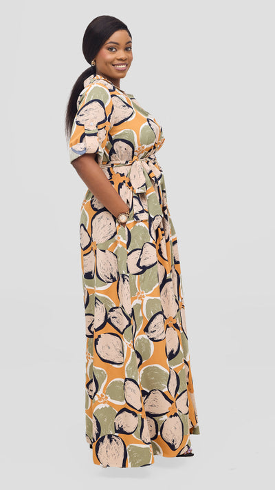 Vivo Yumi Maxi Shirt Dress - Hunters / Orange Print
