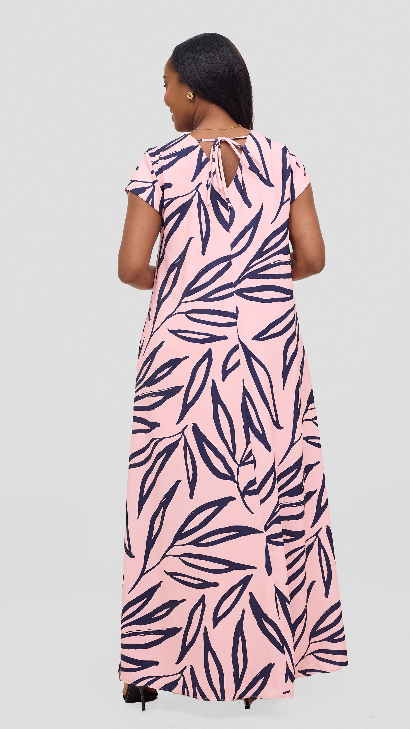 Vivo Kani Cap Sleeve Maxi Dress - Pink  / Navy Sari Print