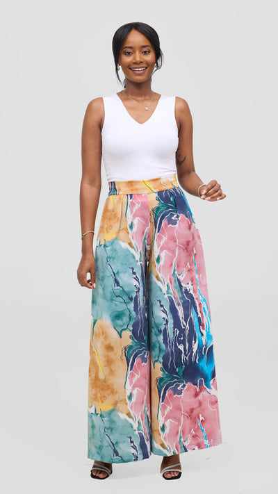 Vivo Basic Crepe Pants - Tan / Navy Print