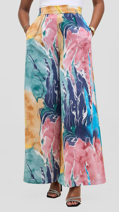 Vivo Basic Crepe Pants - Tan / Navy Print