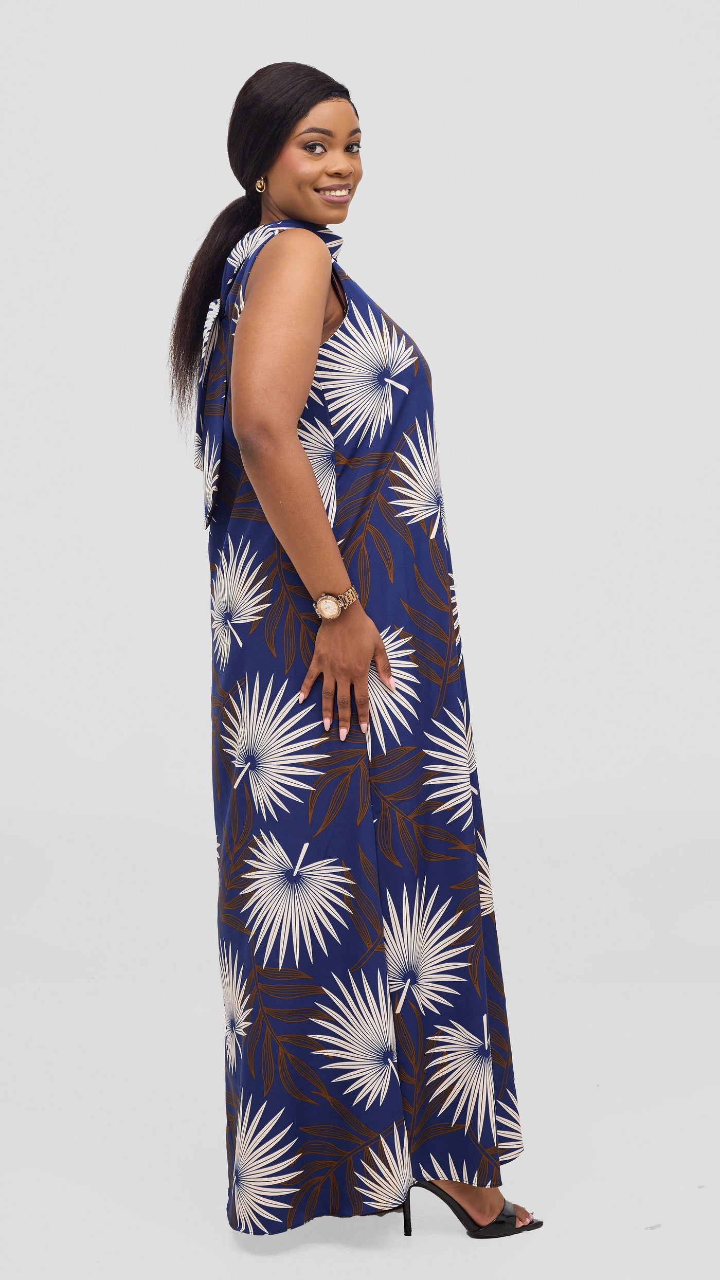Vivo Bissa Reversible Maxi Dress - Navy / Brown Print