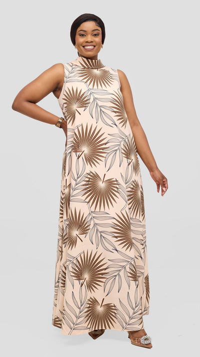 Vivo Bissa Reversible Maxi Dress - Light Beige / Brown Print