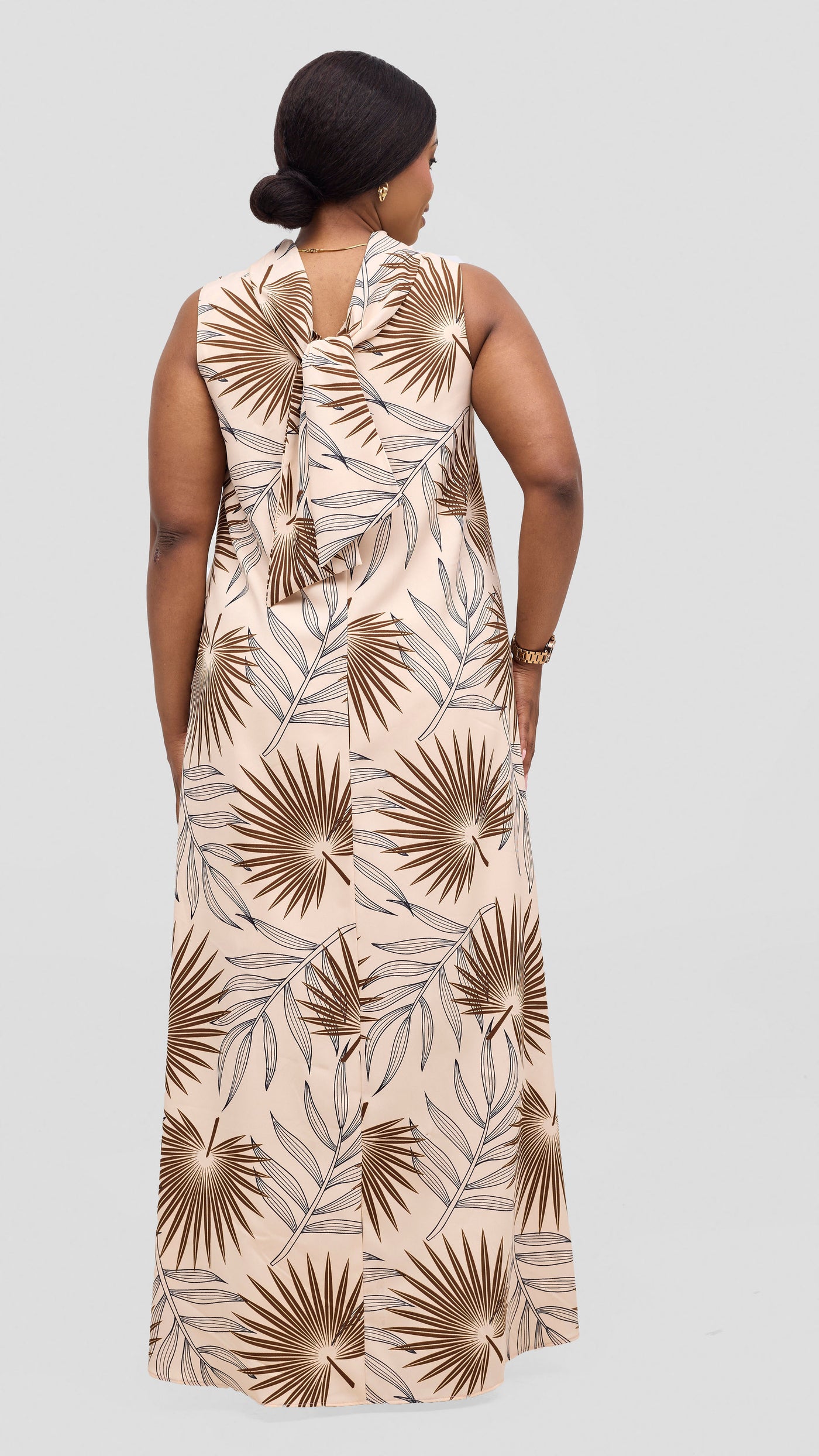 Vivo Bissa Reversible Maxi Dress - Light Beige / Brown Print