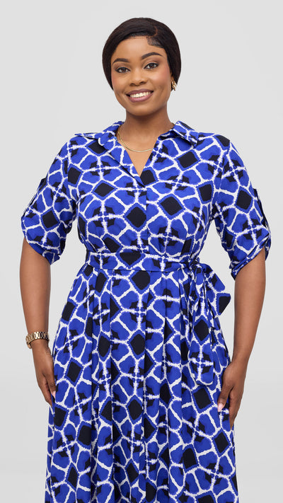 Vivo Yumi Maxi Shirt Dress - Blue / White Print