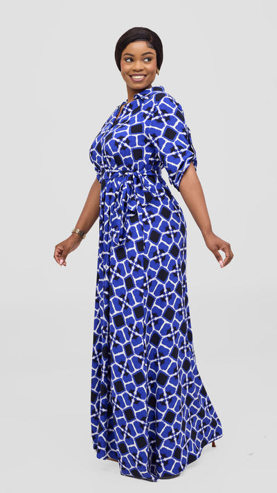 Vivo Yumi Maxi Shirt Dress - Blue / White Print