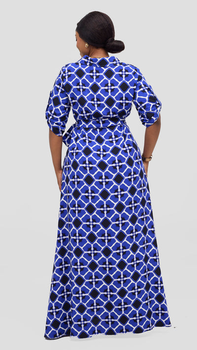 Vivo Yumi Maxi Shirt Dress - Blue / White Print