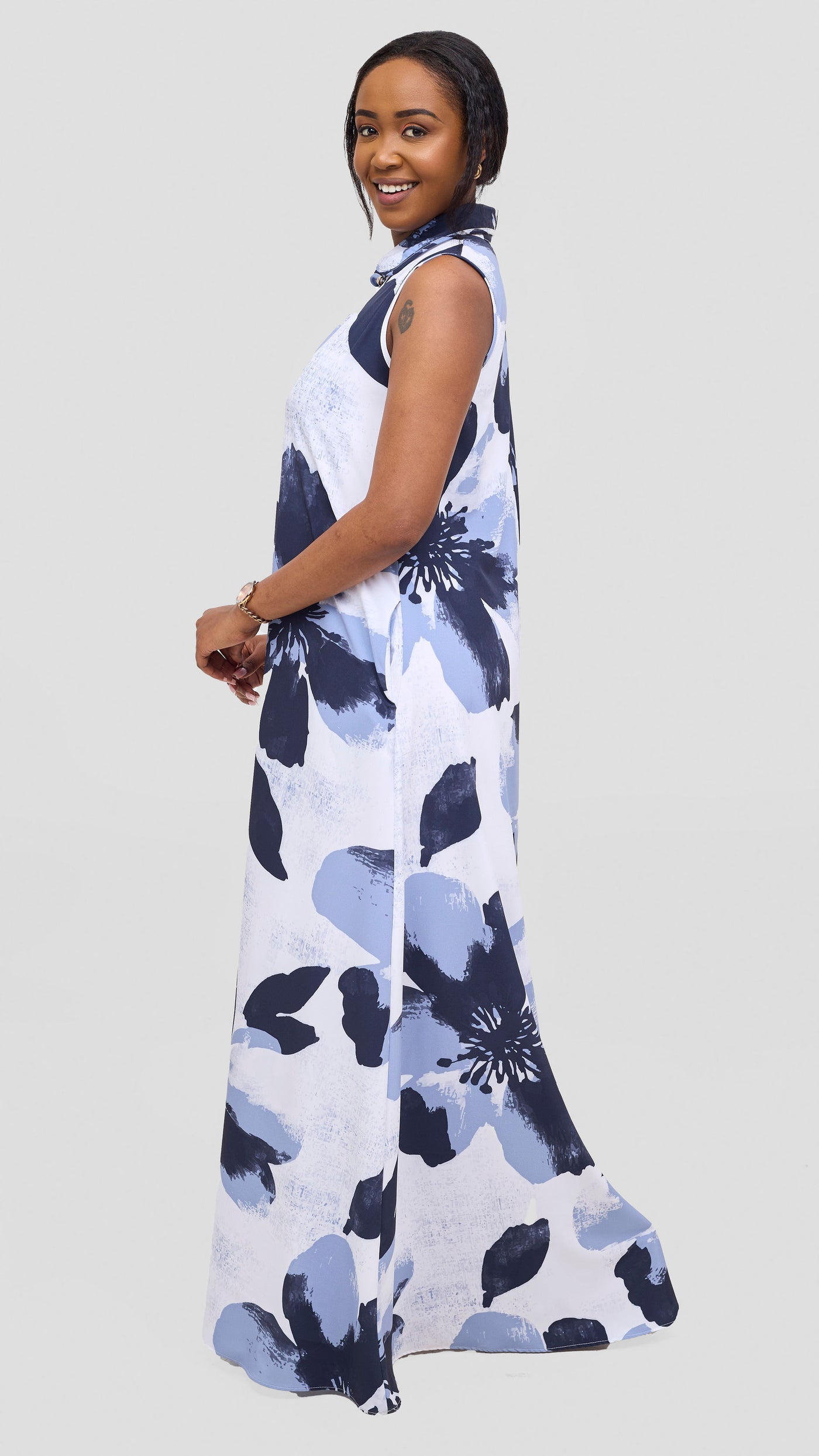 Vivo Asha Sleeveless Maxi Dress - Black / Grey Lalo Print
