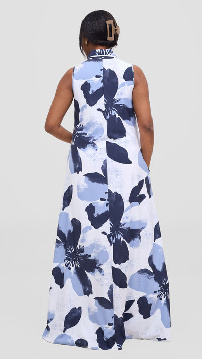 Vivo Asha Sleeveless Maxi Dress - Black / Grey Lalo Print