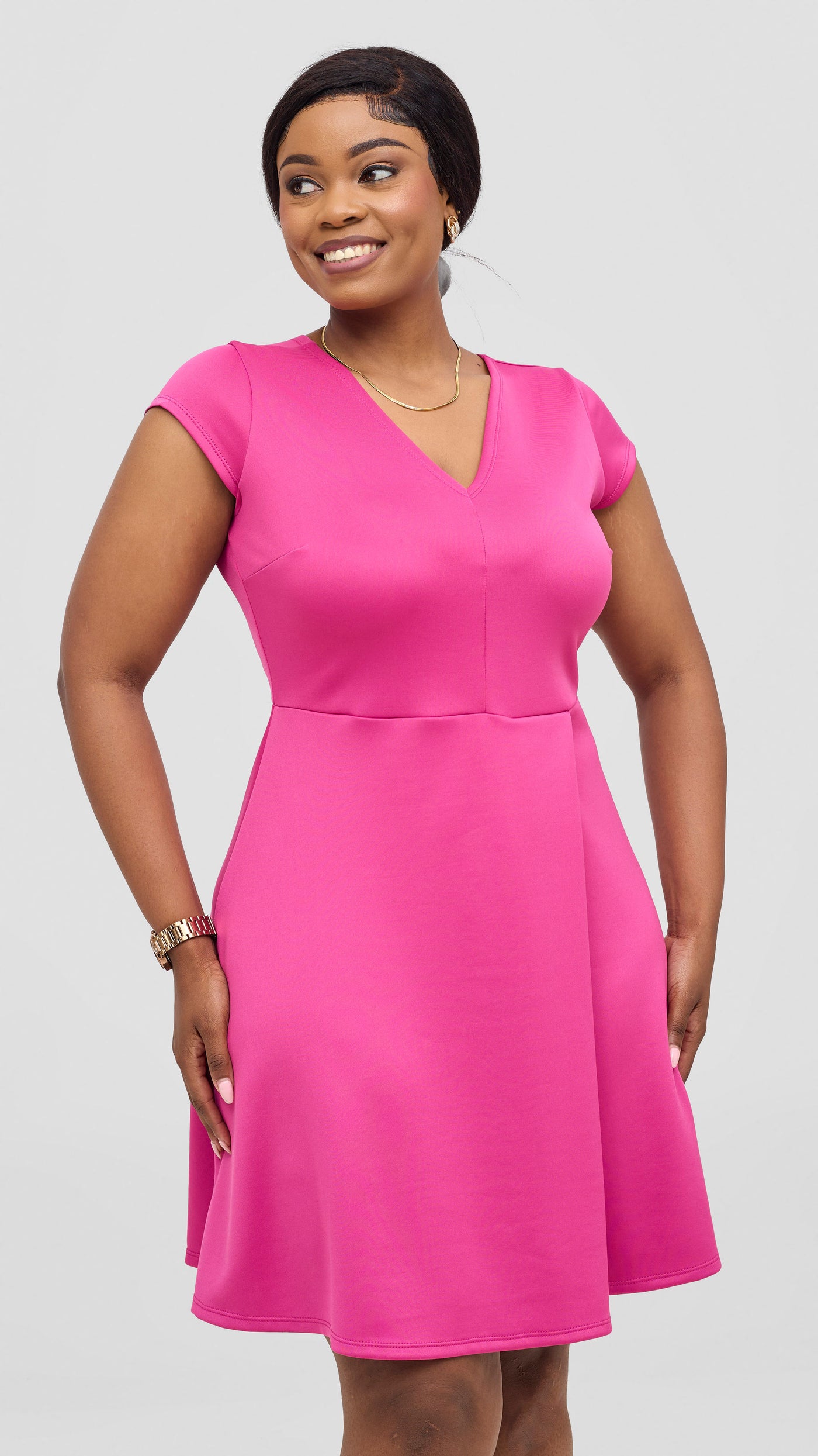 Vivo Nora Front Pleat Knee Length Dress - Pink