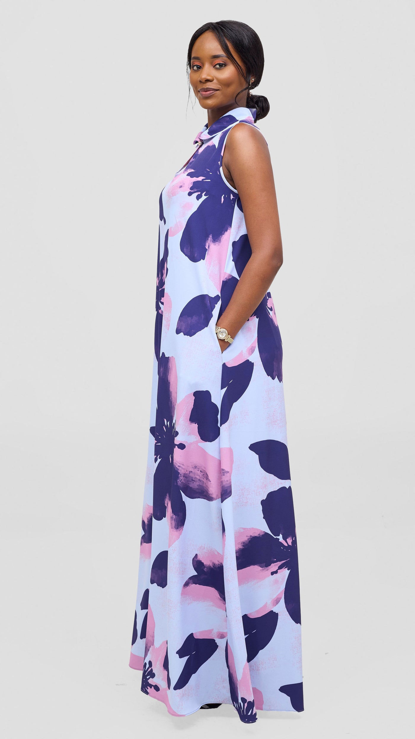Vivo Asha Sleeveless Maxi Dress - Eggplant / Pink Lalo Print