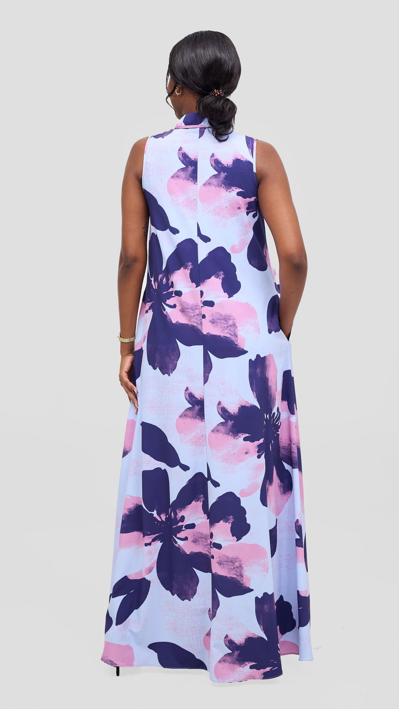 Vivo Asha Sleeveless Maxi Dress - Eggplant / Pink Lalo Print
