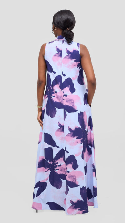 Vivo Asha Sleeveless Maxi Dress - Eggplant / Pink Lalo Print