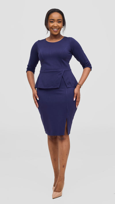 Vivo Nora 3/4 Sleeve Peplum Top - Navy