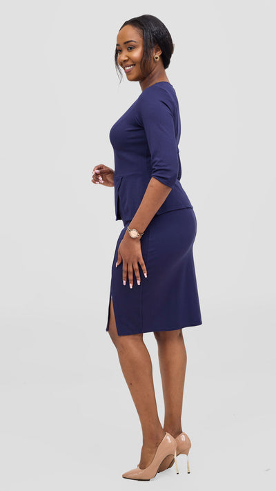 Vivo Nora 3/4 Sleeve Peplum Top - Navy