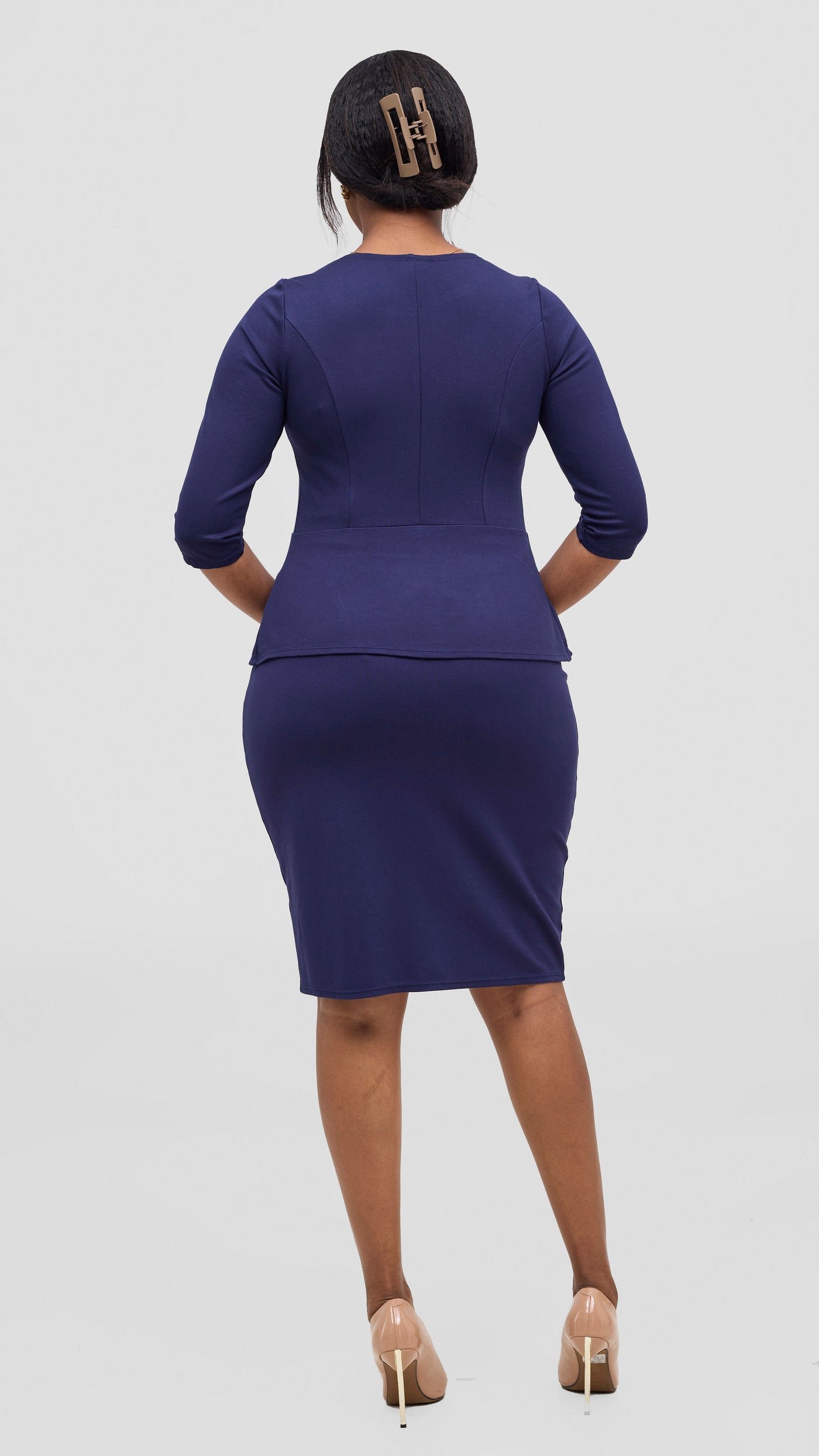 Vivo Nora 3/4 Sleeve Peplum Top - Navy