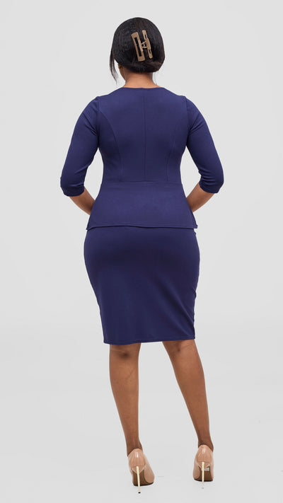 Vivo Nora 3/4 Sleeve Peplum Top - Navy