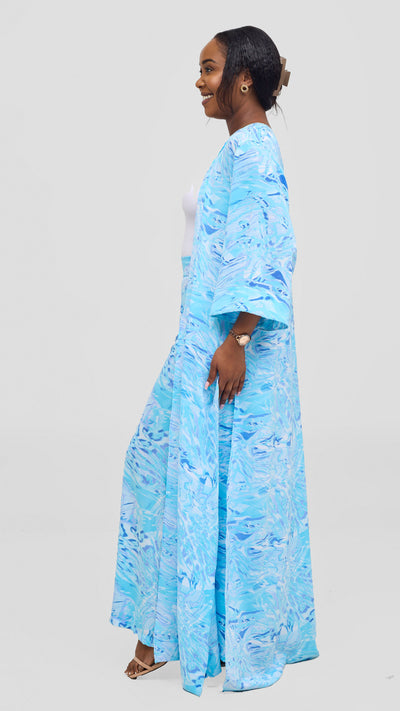 Vivo Alek High Slit Kimono - Light Blue / Turquoise Print