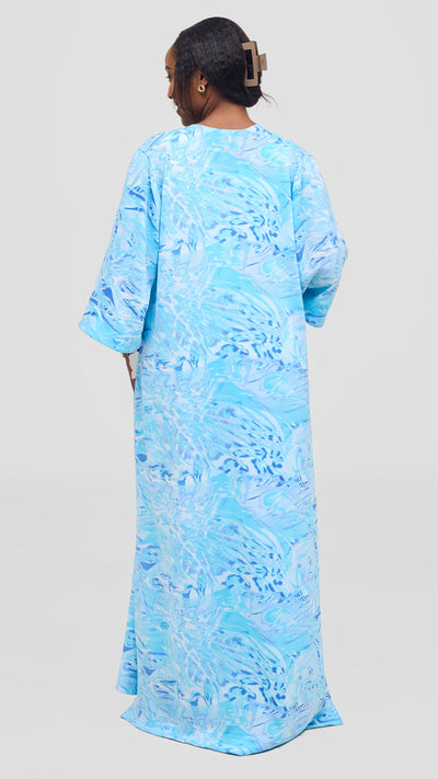 Vivo Alek High Slit Kimono - Light Blue / Turquoise Print