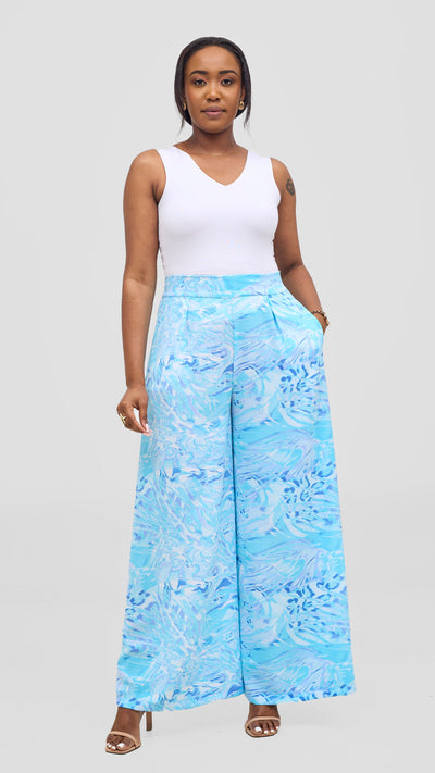Vivo Basic Crepe Pants - Light Blue / Turquoise Print