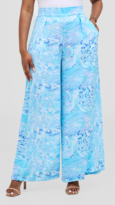 Vivo Basic Crepe Pants - Light Blue / Turquoise Print