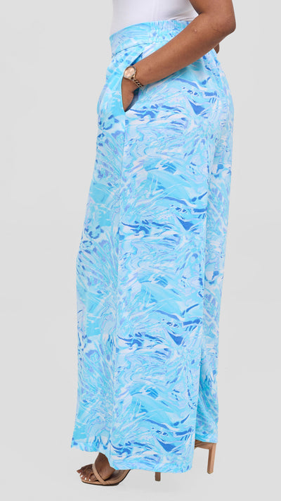 Vivo Basic Crepe Pants - Light Blue / Turquoise Print