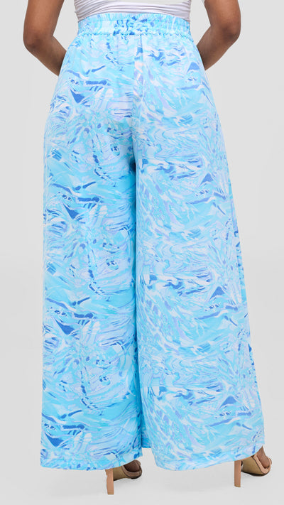 Vivo Basic Crepe Pants - Light Blue / Turquoise Print