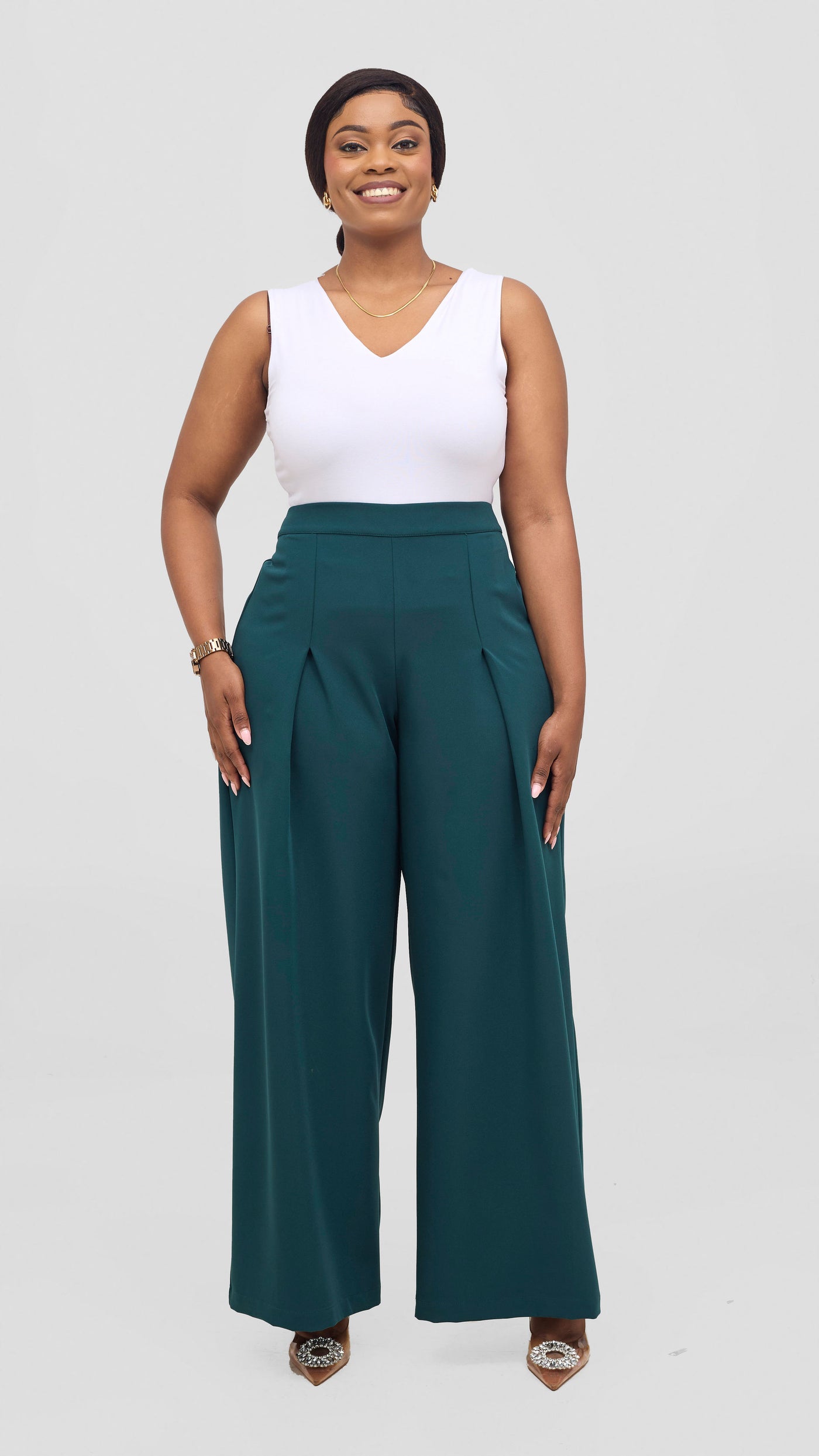 Vivo Nora Wide Leg Pants - Dark Green