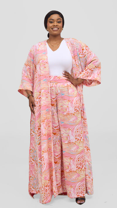 Vivo Alek High Slit Kimono  -Pink / Orange Print